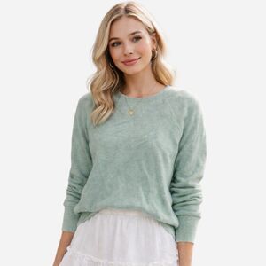 J Crew Cashmere Green Relaxed Crewneck Lightweight Luxury‎ Sweater
